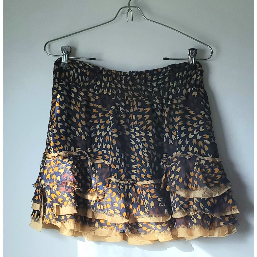 Free People Womens Silk Print Ruffled Mini Skirt Size Petite Small Boho Festival